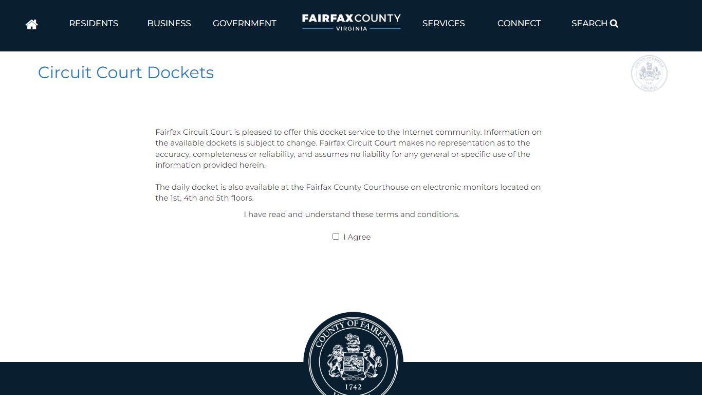Circuit Court Dockets - Application Example - Fairfax County, Virginia