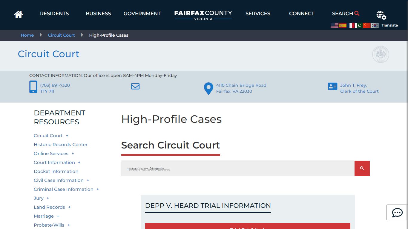 High-Profile Cases | Circuit Court - Fairfax County, Virginia